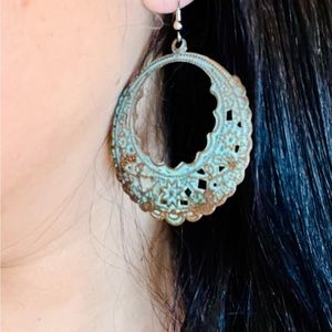Green copper earrings boho style
